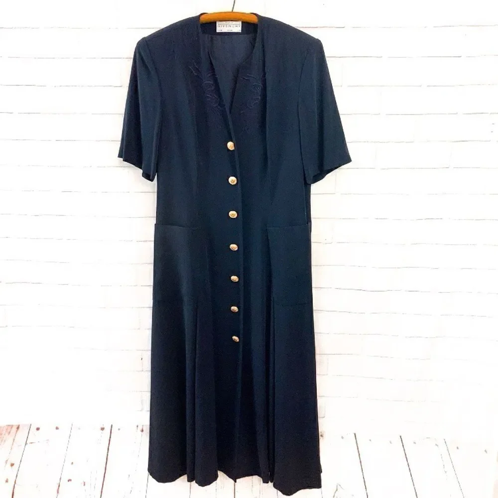 GIVENCHY EN PLUS Navy Button Down Dress - Picture 1 of 10